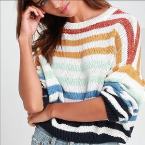 Lulu’s Multi-Colored Striped Cropped Sweater